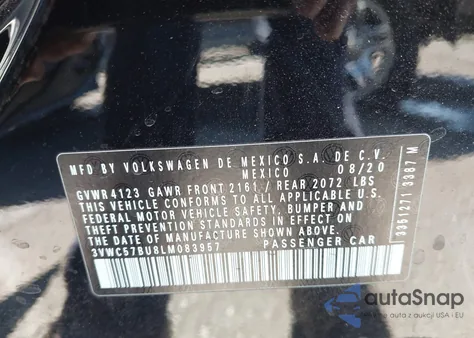 2020 Volkswagen Jetta 1.4T R-Line/1.4T S/1.4T Se из США, поврежденный, VIN 3VWC57BU8LM083957